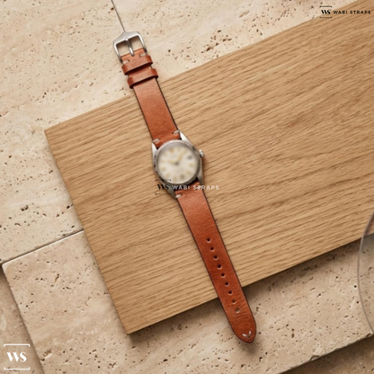 Tan Waxed Leather Watch Strap on Rolex Oyster
