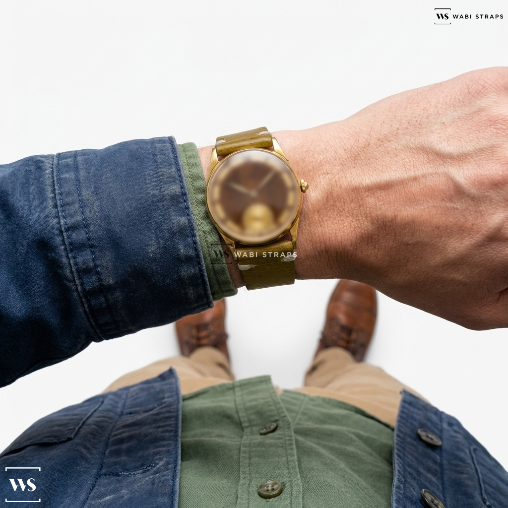 Tan Ostrich Grain Leather Watch Strap on Omega Sector Dial