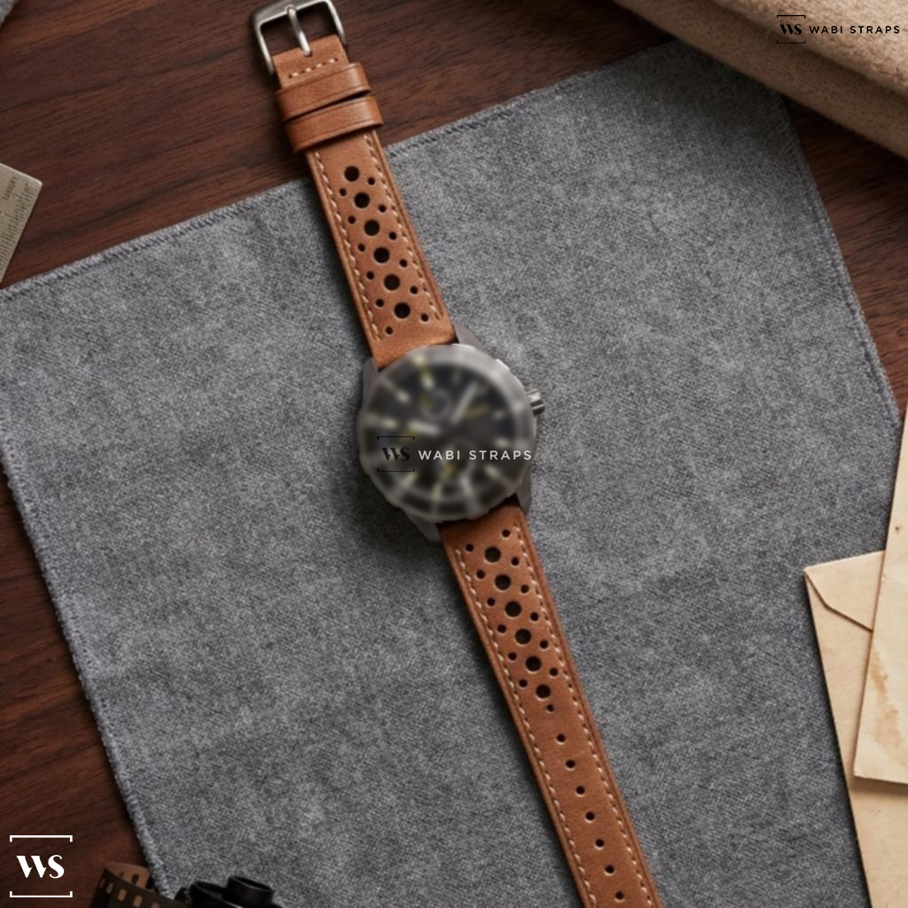 Tan Perforated Leather Watch Strap on Ulysse Nardin Diver X Cape Horn Limited Edition 44MM