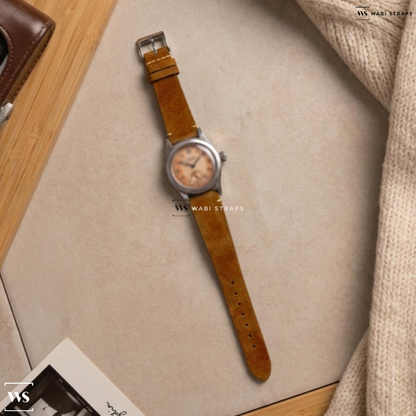 Brown Fuzzy Grain Suede Watch Strap on Rolex Oyster Lipton Vintage