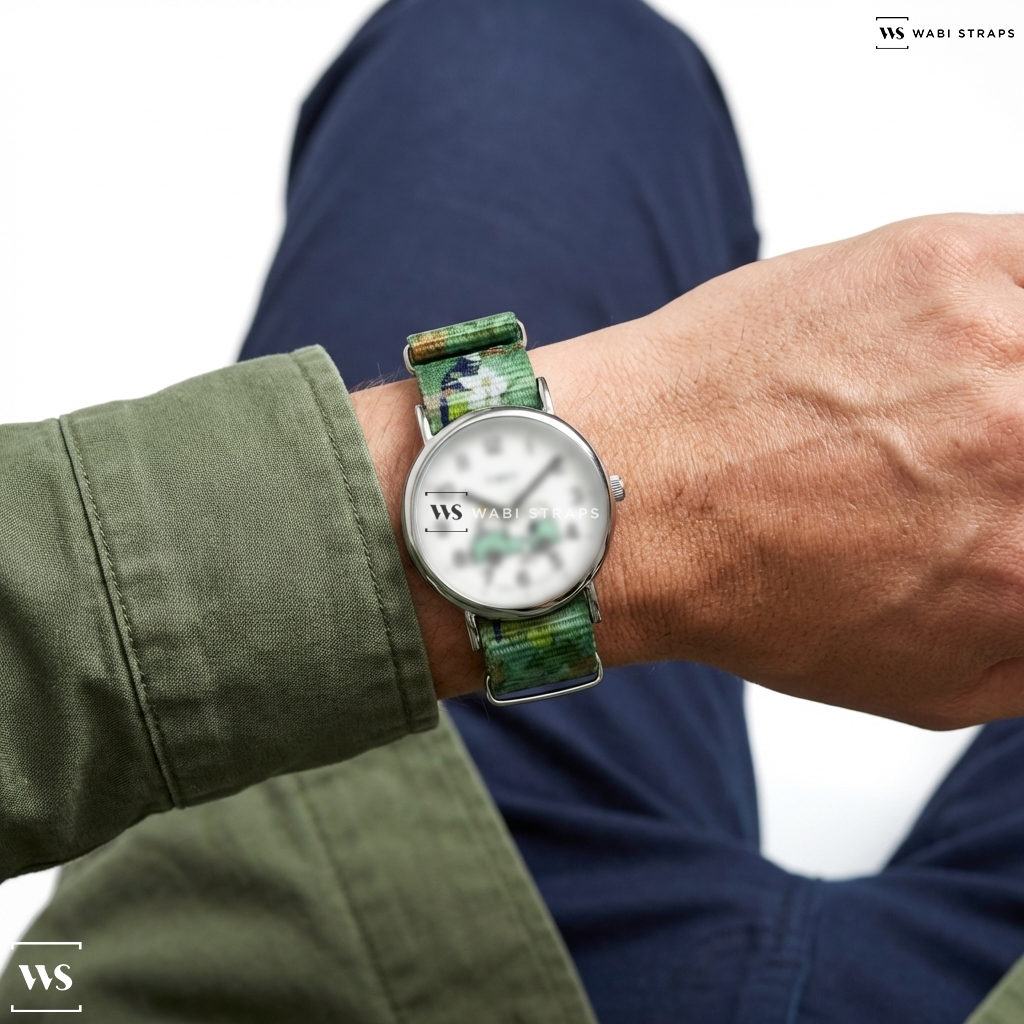 Black/Green/White Graphic Print Nylon Watch Strap on Timex Weekender x Peanuts Van 38mm