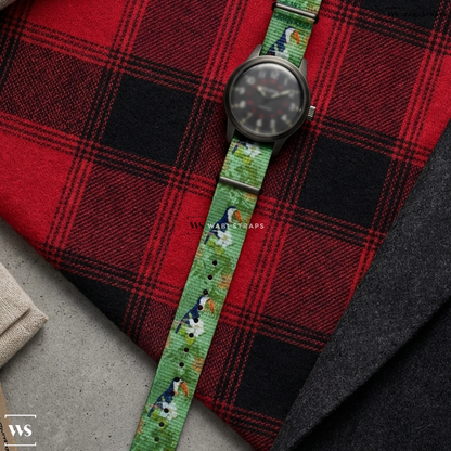 Black/Green/White Graphic Print Nylon Watch Strap on Bulova Hack Watch