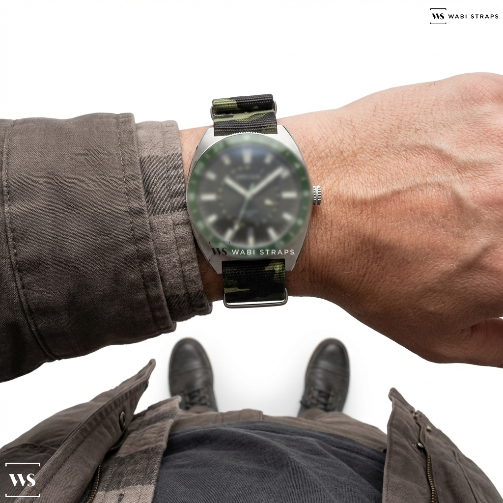 Brown/Green Camouflage Nylon Watch Strap on Circula AquaSport GMT