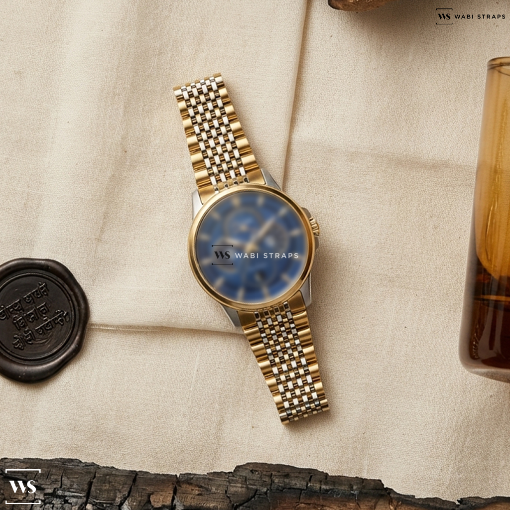 Gold/Silver 9-Row Rice Beads Metal Watch Bracelet on Citizen Calendrier
