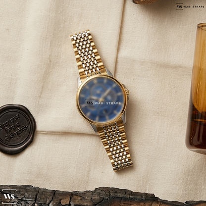 Gold/Silver 9-Row Rice Beads Metal Watch Bracelet on Citizen Calendrier