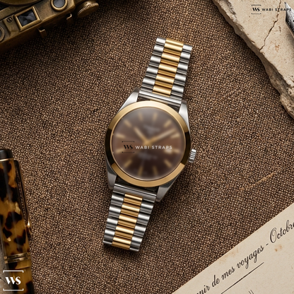 Gold/Silver President Metal Watch Bracelet on Tissot Gentleman Powermatic 80 Silicium Solid 18K Gold Bezel