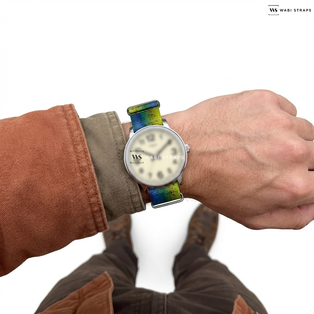 Blue/Yellow Graphic Print Nylon Watch Strap on Easy Reader® Bold 43mm