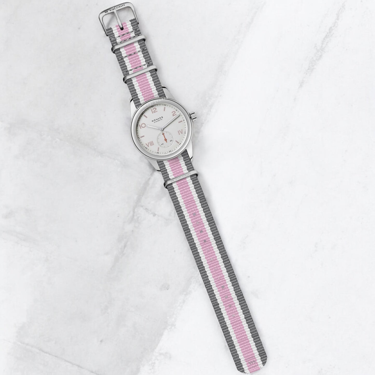 Grey, White & Pink Retro British Military Watch Strap