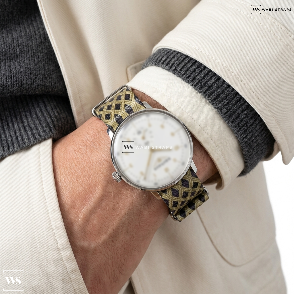 Grey Graphic Print Nylon Watch Strap on Bauhaus Watch 20371