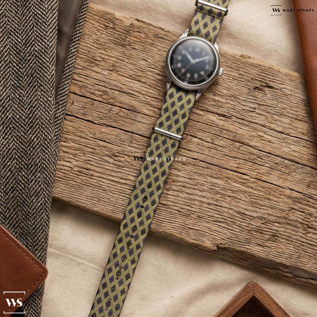 Grey Graphic Print Nylon Watch Strap on Praesidus Watch Co. A-11 Type 44