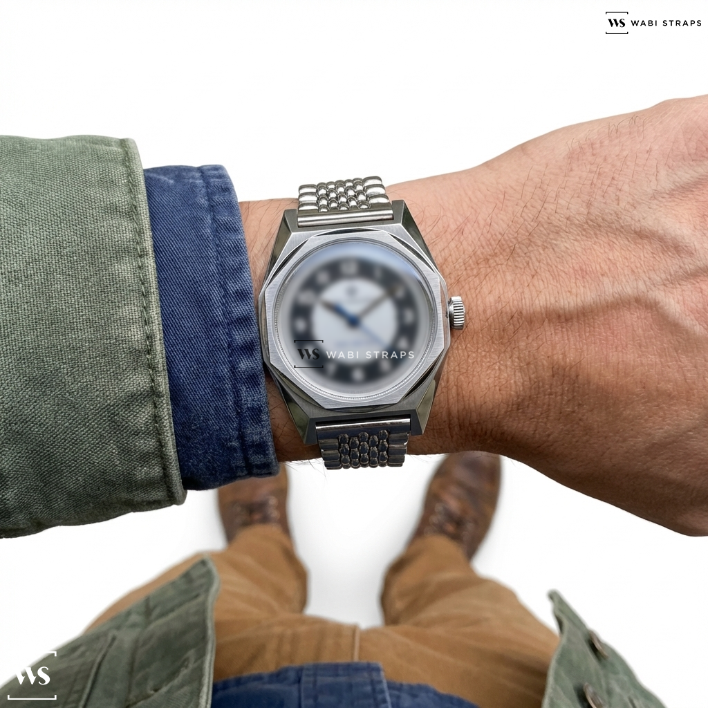 Silver Gay Freres Rice Beads Metal Watch Bracelet on Merci INSTRUMENTS Beaumarchais H02 Limited Edition For Hodinkee MERCI INSTRUMENTS-H02