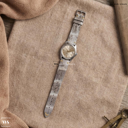 White Embossed Leather Watch Strap on Rolex Datejust Smooth Bezel Sunburst Silver Dial