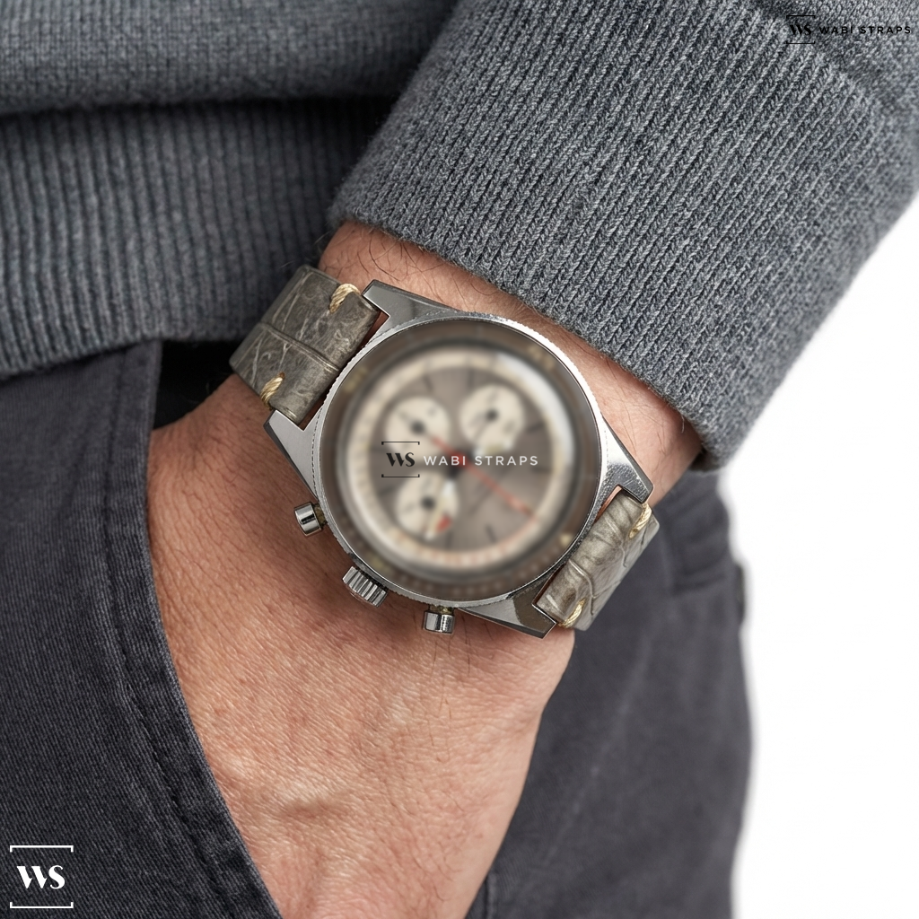 White Embossed Leather Watch Strap on Girard Perregaux Olimpico Chronograph