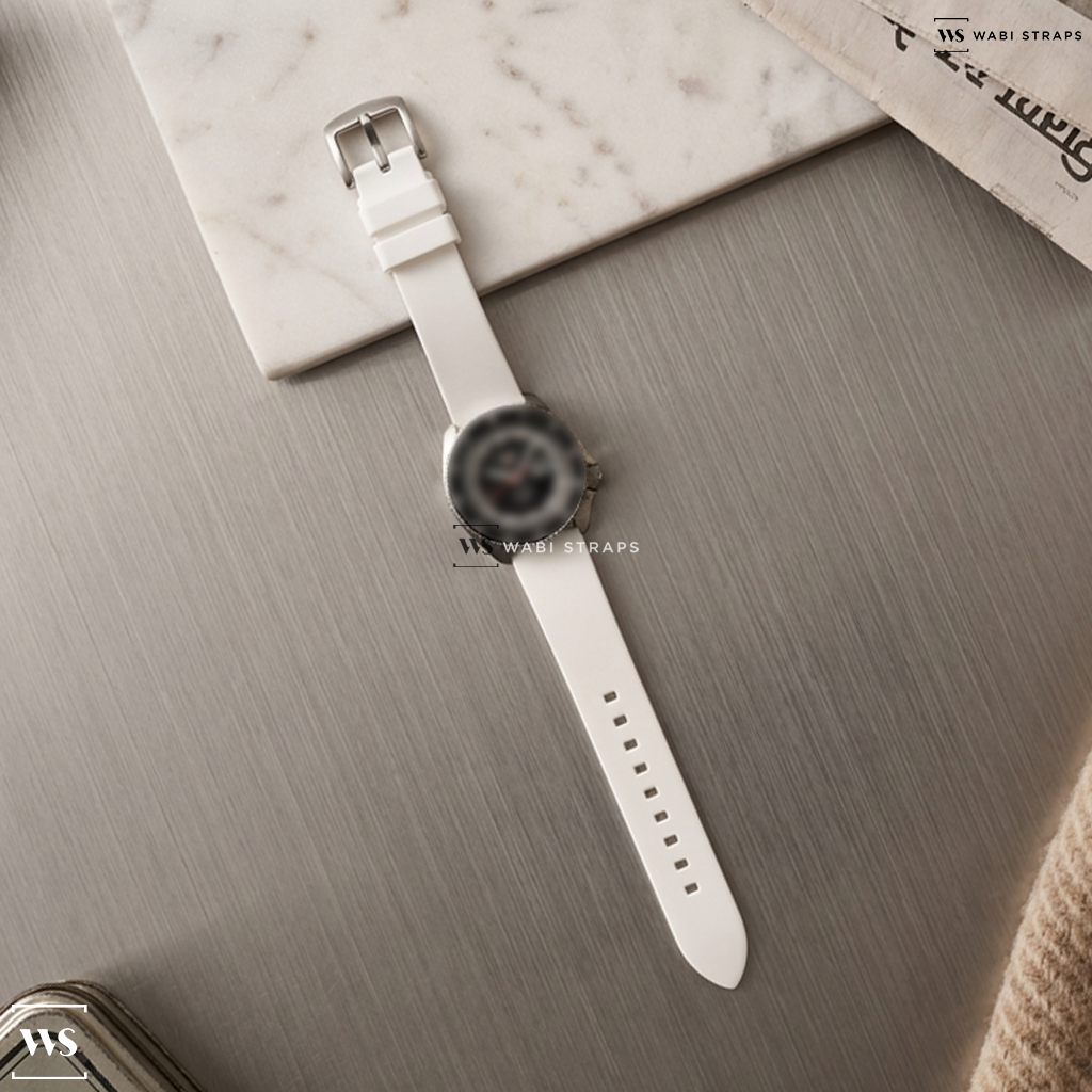 White Smooth Rubber Watch Strap on Seiko 5 Sports 55th Anniversary Limited Edition Watch with Black Dial #SRPK17