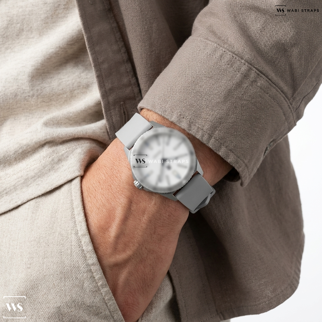 White Smooth Rubber Watch Strap on RZE ENDEAVOUR - Polaris White