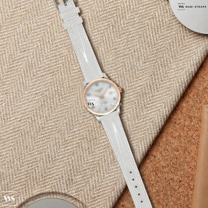 White Glossy Leather Watch Strap on Longines Record Automatic Silver Dial Men's Watch
