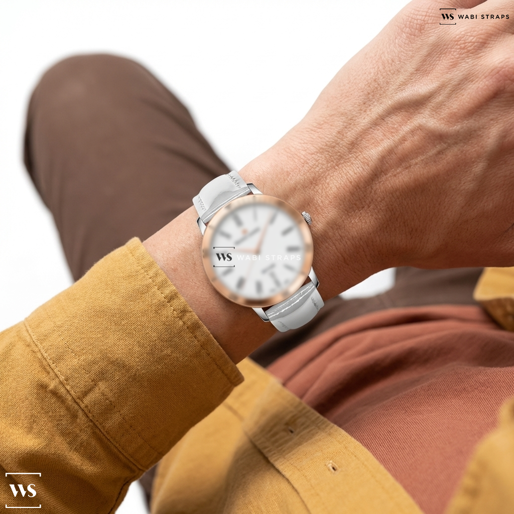 White Glossy Leather Watch Strap on Maurice Lacroix Les Classiques Automatic White Dial Stainless Steel Men's Watch