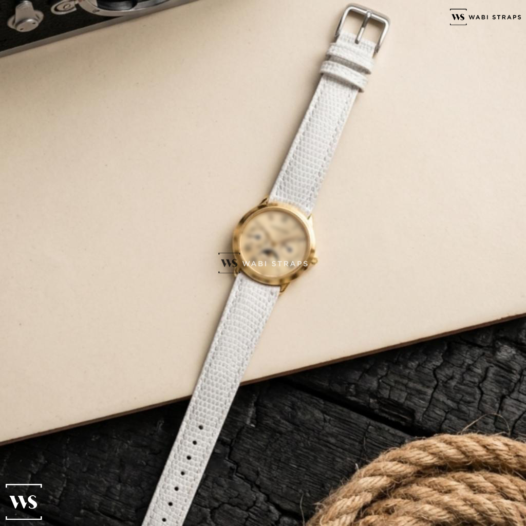 White Lizard Grain Leather Watch Strap on Audemars Piguet Day Date Moonphase