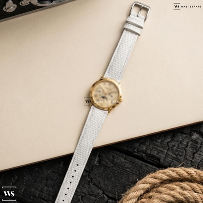 White Lizard Grain Leather Watch Strap on Audemars Piguet Day Date Moonphase