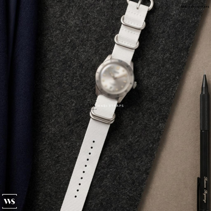 White Solid Plain Nylon Watch Strap on Oris Automatic Jump Hour