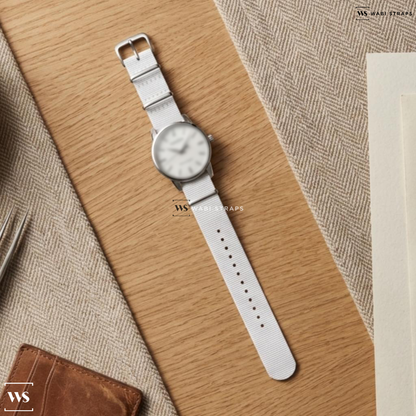 White Bright Solid Plain Nylon Watch Strap on Grand Seiko SBGW253 38mm