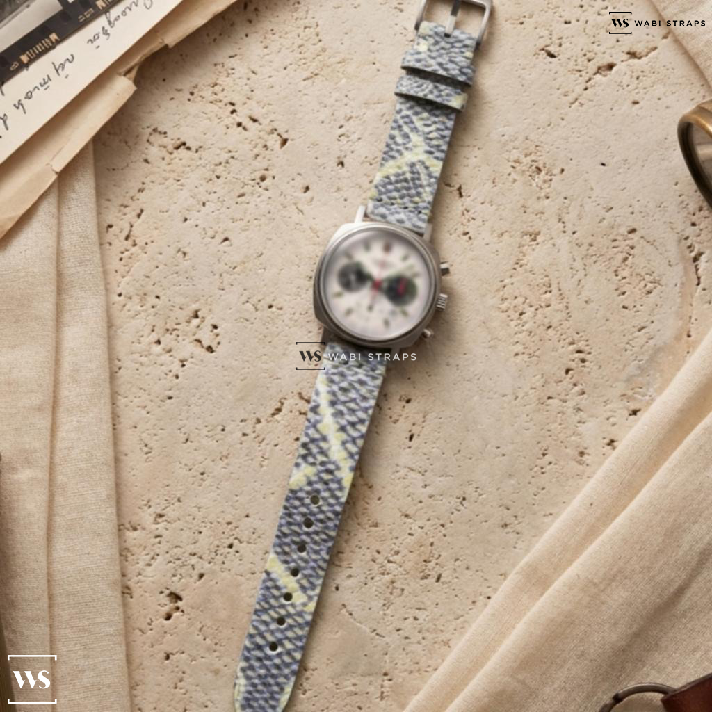 White Embossed Glossy Rubber Watch Strap on Longines Automatic Racing Camaro Style Chronograph