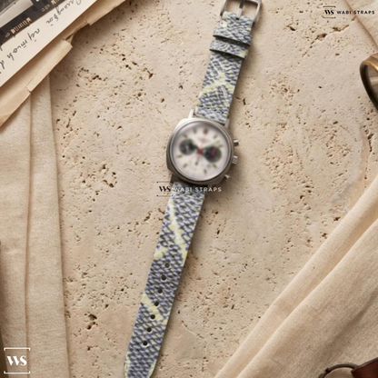 White Embossed Glossy Rubber Watch Strap on Longines Automatic Racing Camaro Style Chronograph
