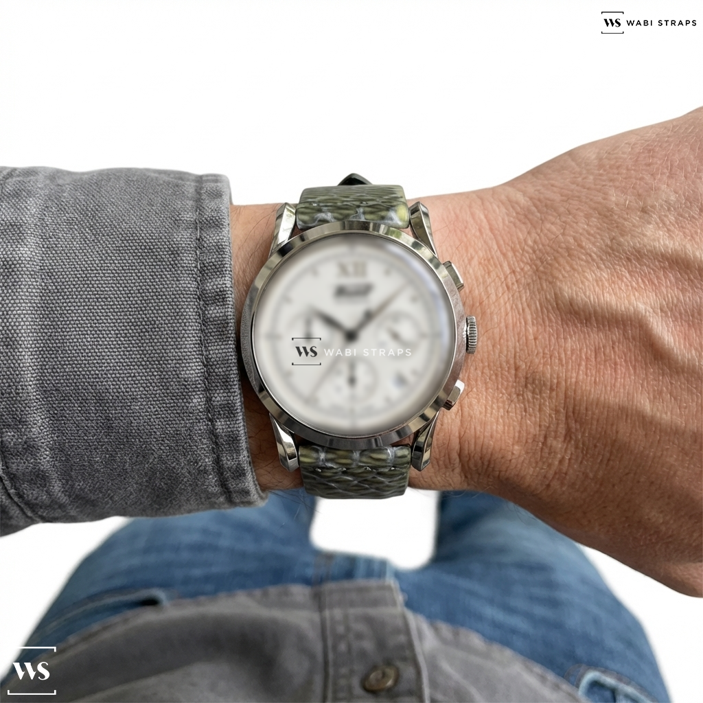White Embossed Glossy Rubber Watch Strap on Tissot Automatic Chronograph Twisted Lugs