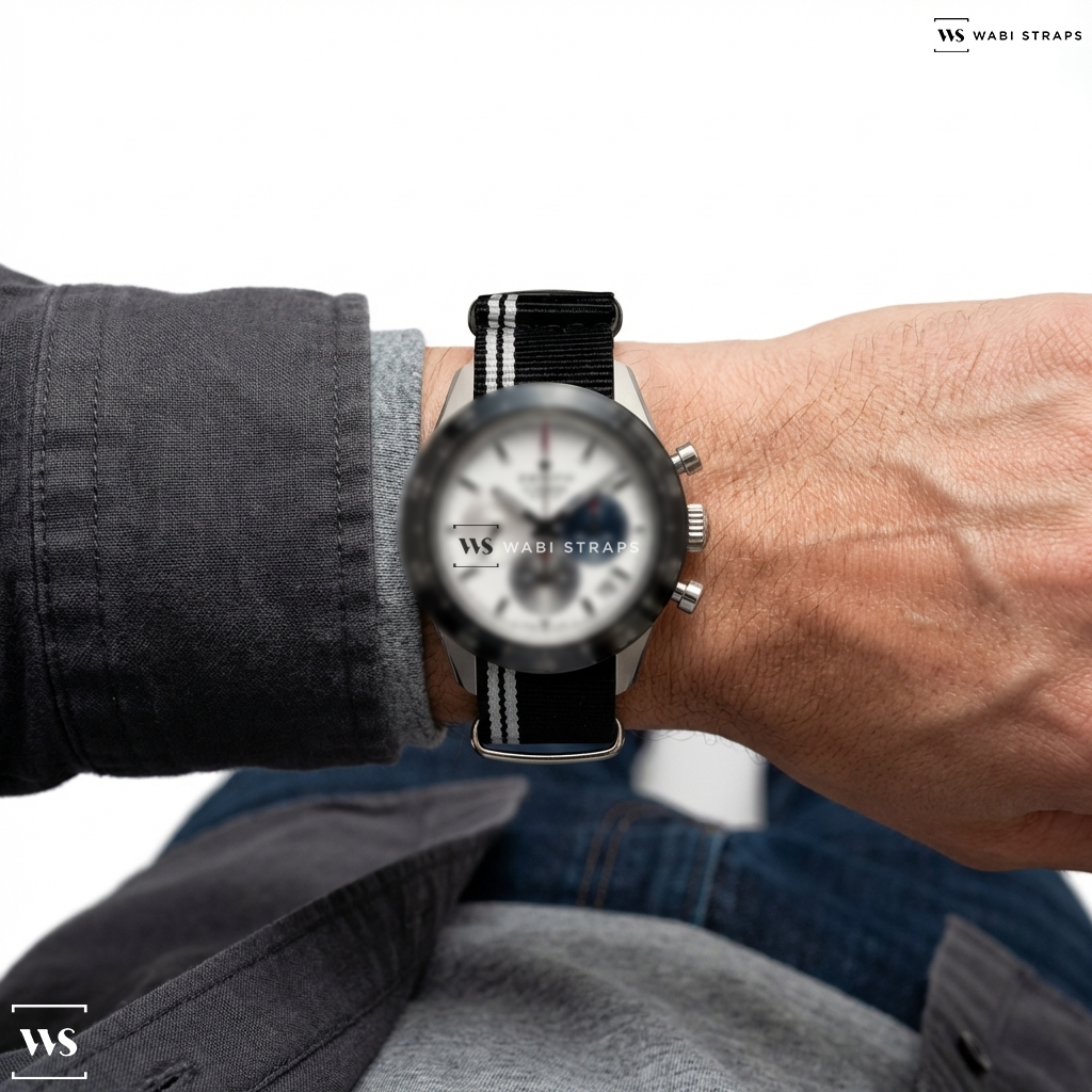 Black/White 2 Side Stripes Nylon Watch Strap on Zenith Chronomaster 03.3100.3600/69.M3100