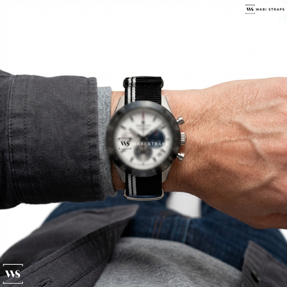 Black/White 2 Side Stripes Nylon Watch Strap on Zenith Chronomaster 03.3100.3600/69.M3100