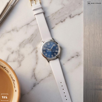 White Smooth Leather Watch Strap on Patek Philippe Pilot 5522A Calatrava Steel "New York" Limited Edition