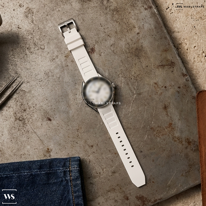 White Vented Silicone Watch Strap on DOXA Sub 200 Searambler Silver Dial on Bracelet, 42mm