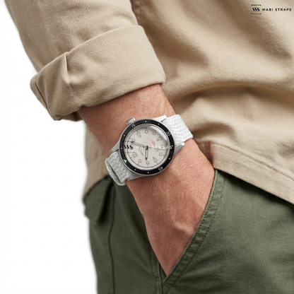 White Solid Plain Nylon Watch Strap on Aquascaphe Classic