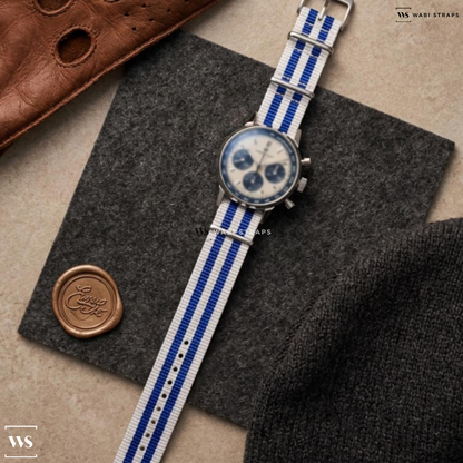 Blue/White 5 Stripes Nylon Watch Strap on Zenith El Primero Chronograph