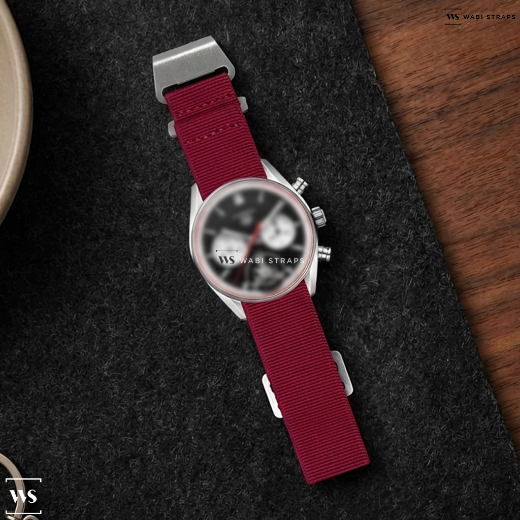 Red Basic Nylon Watch Strap on Tag Heuer Carrera Tourbillon 42mm Centenary Mens Watch Black The Watches Of Switzerland Group Exclusive CBS5016.FC6566