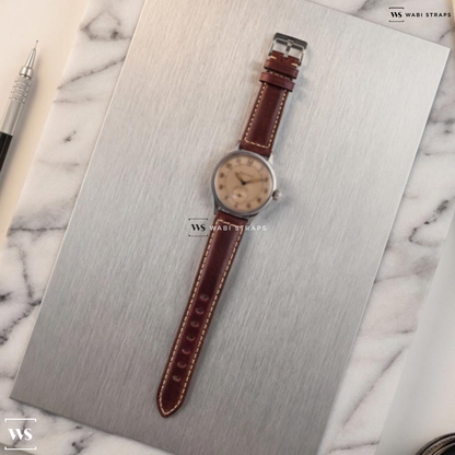 Red Aged Rustic Leather Watch Strap on JLC Vintage Military