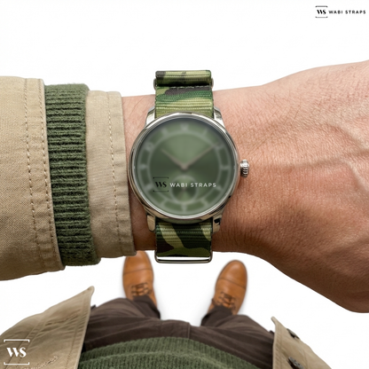 Brown/Green Camouflage Nylon Watch Strap on Circula SuperSport