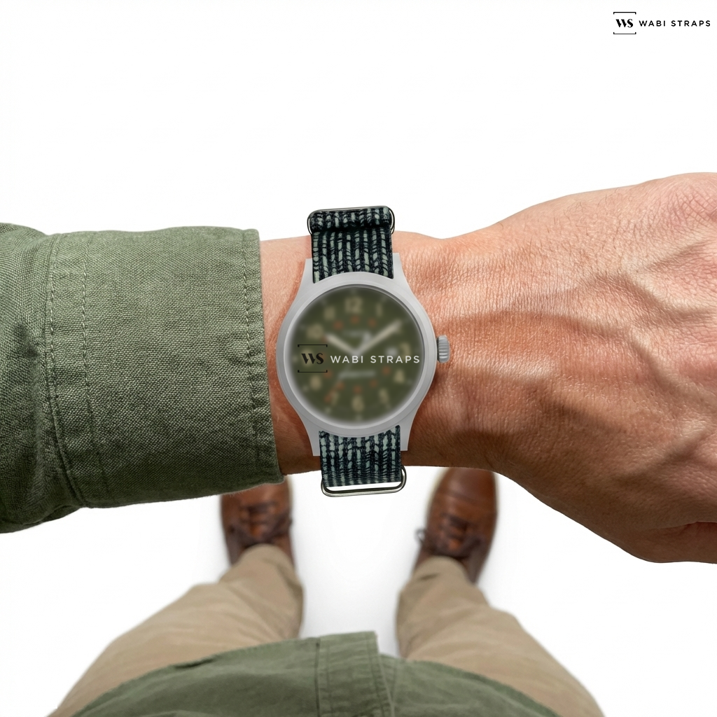 Black/Green Graphic Print Nylon Watch Strap on Expedition Sierra 40mm Recycled Materials