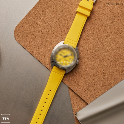 Yellow Smooth Rubber Watch Strap on DOXA Sub 300T Divingstar Yellow Dial on Bracelet, 42.5mm