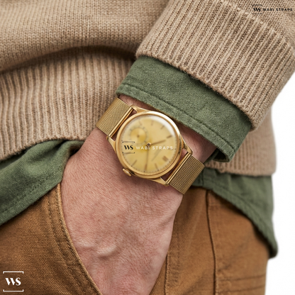 Gold Fine Metal Link Metal Watch Bracelet on Vacheron Constantin Subsecond Dress Watch