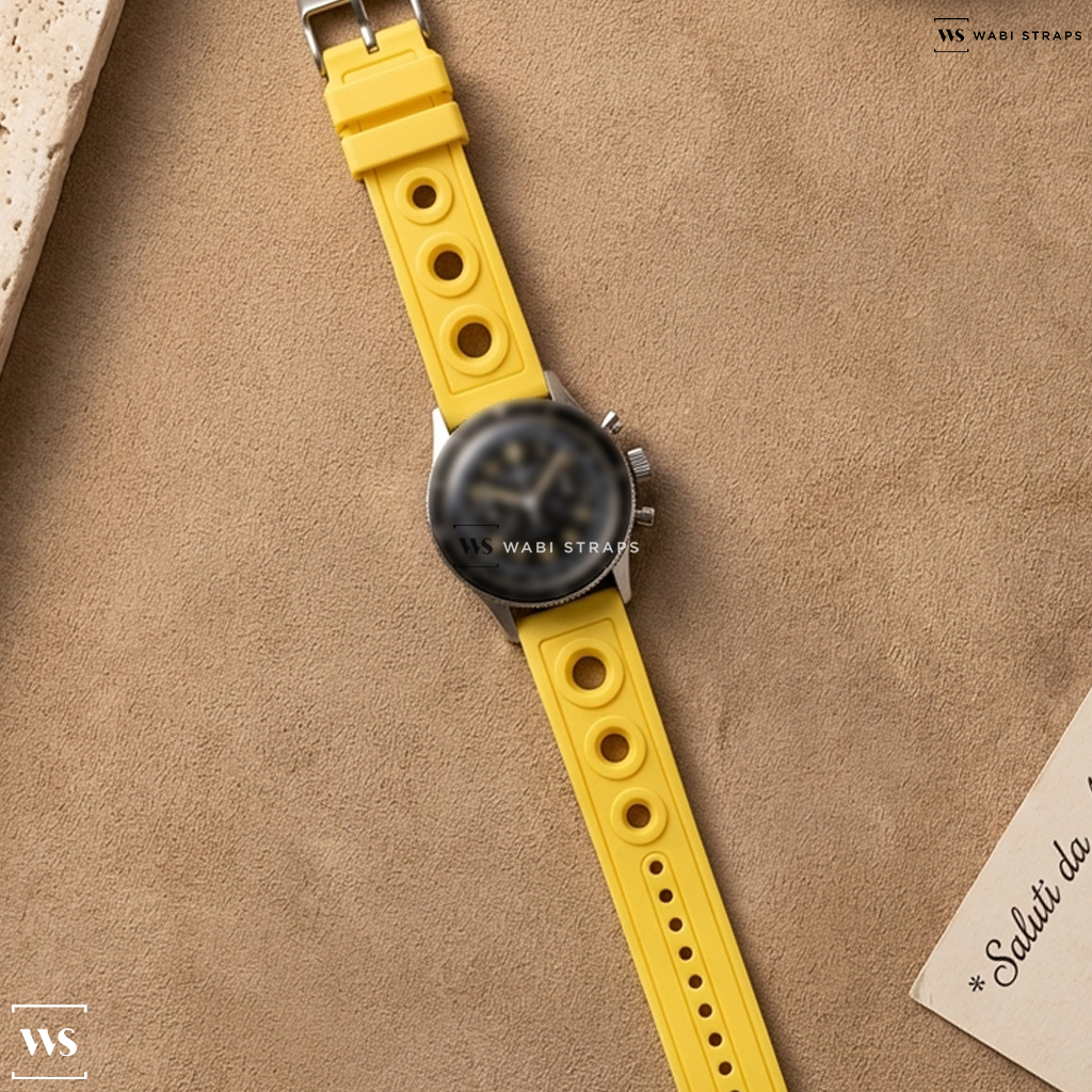 Yellow Perforated Rubber Watch Strap on Blancpain Air Command AC01 Flyback Chronograph Limited