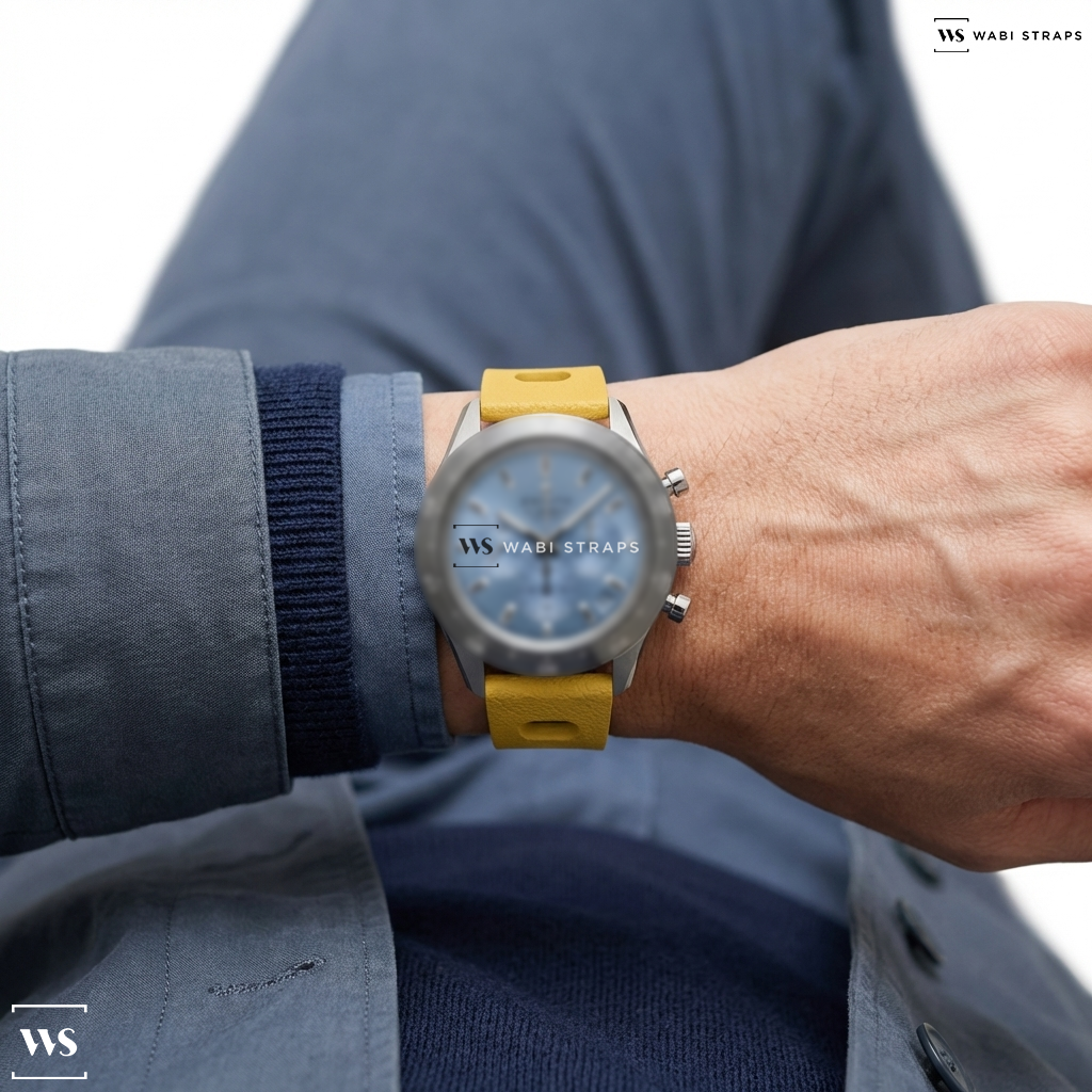 Yellow Perforated Silicone Watch Strap on Zenith Chronomaster Sport Yoshida Special Edition