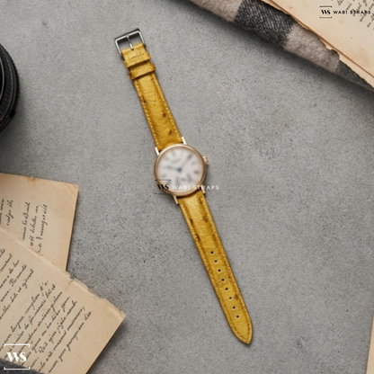 Yellow Ostrich Grain Leather Watch Strap on Breguet Limited Edition Anniversary Regulator 1747