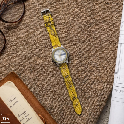 Yellow Python Grain Leather Watch Strap on Grand Prix de Monaco Historique Automatic Silver Dial Men's Watch