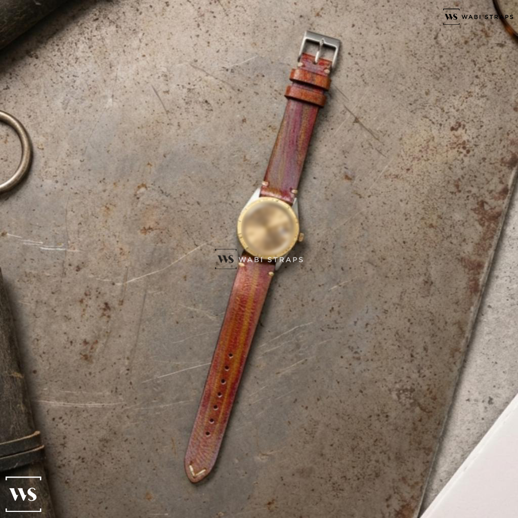Yellow Wood Leather Watch Strap on Rolex Thunderbird Ref. 1625