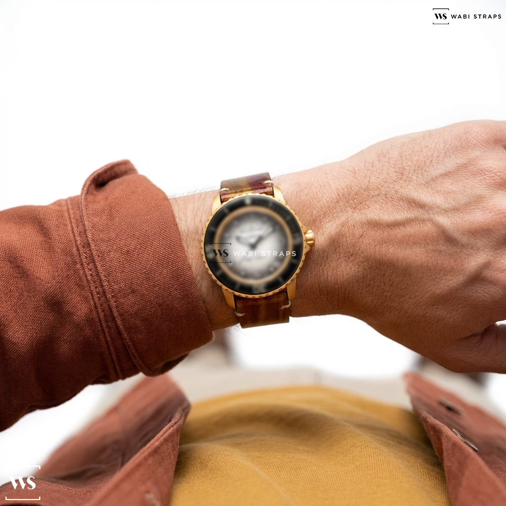 Yellow Wood Leather Watch Strap on FIFTY FATHOMS COLLECTION PACIFIC OCEAN