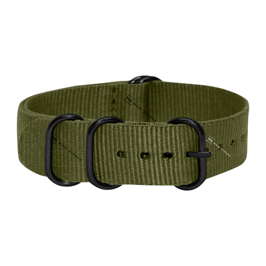 Army Green Plain 5-Ring Hardware NavSpec British Military Strap (Black Buckle)