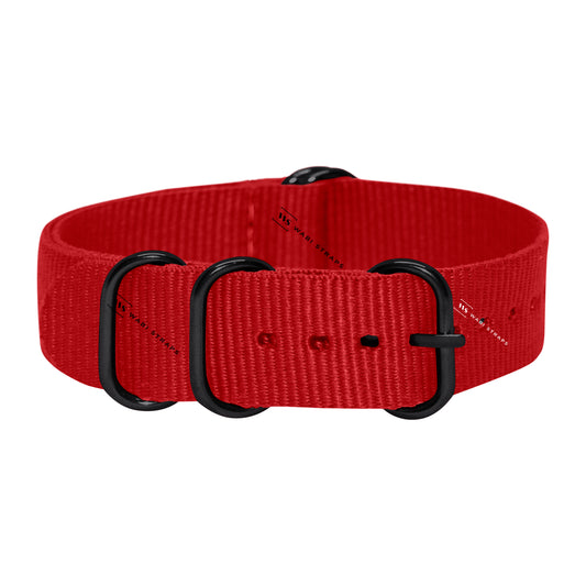 Red Plain 5-Ring Hardware NavSpec British Military Strap (Black Buckle)