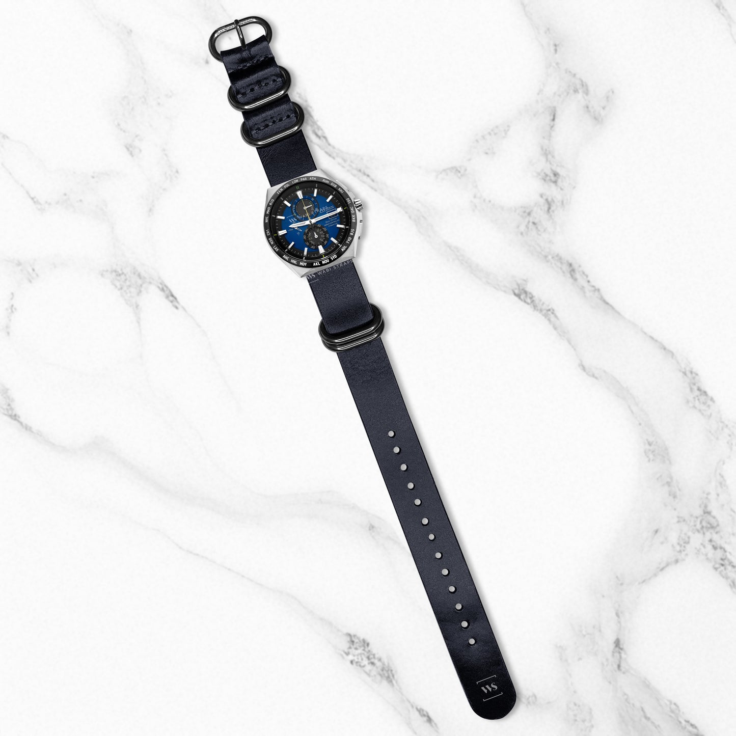 Dark Blue Vintage Leather 5-Ring Hardware NavSpec British Military Strap