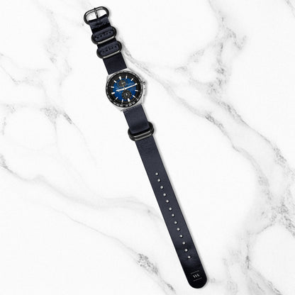Dark Blue Vintage Leather 5-Ring Hardware NavSpec British Military Strap